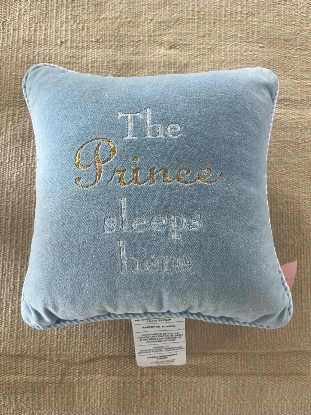 Baby Pillow- Light Blue 'The Prince Sleeps Here'